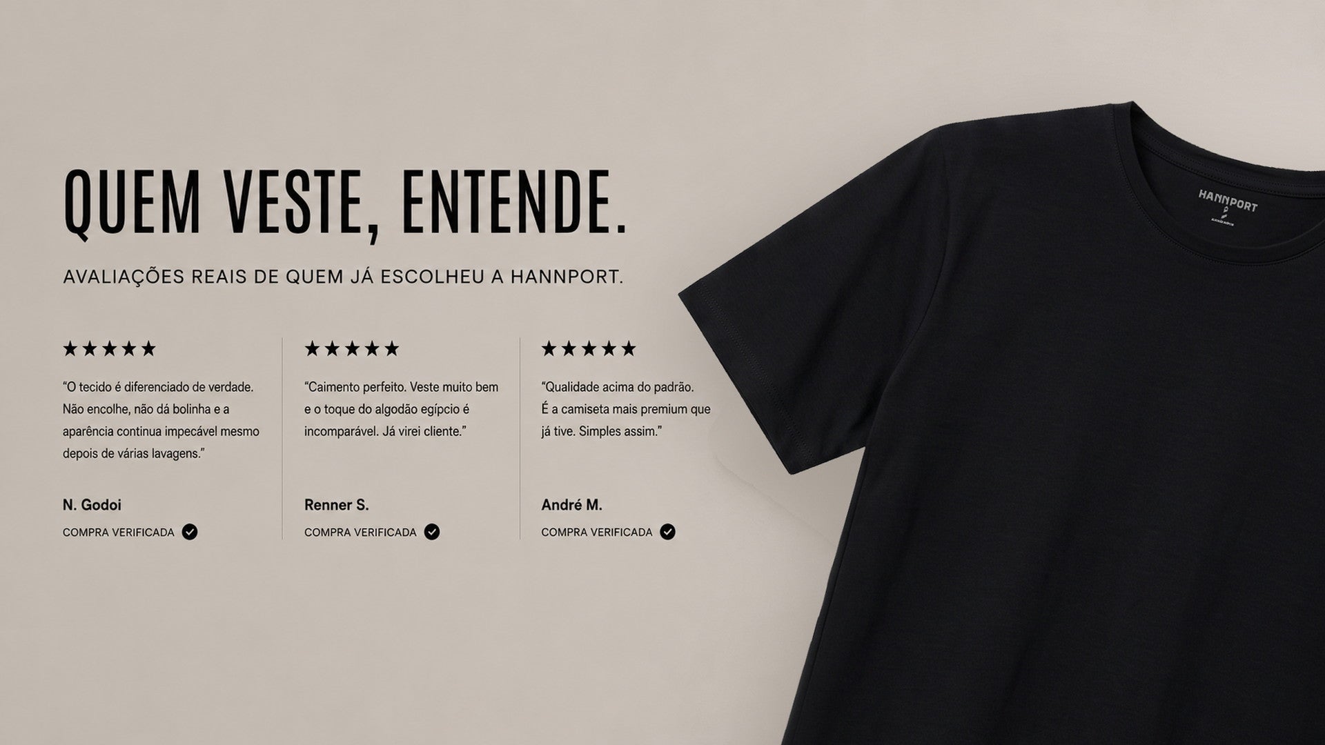 Avaliações de clientes sobre a qualidade, o conforto e o caimento das camisetas HANNPORT