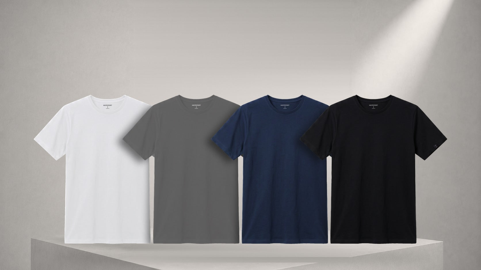 Camisetas HANNPORT nas cores preta, branca, cinza e azul